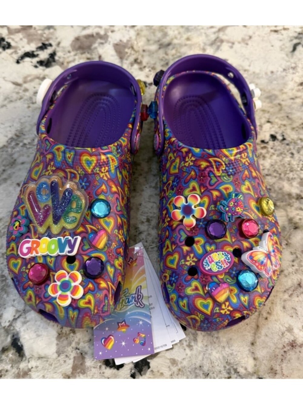 NWT Lisa Frank Crocs Limited Edition Purple W/ Charms Women’s Shoes Sz 8  Groovy